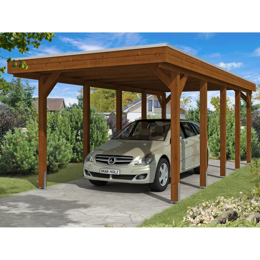 Skan Holz Carport Friesland braun mit Nussbaum-Optik B/T: 314 x 708 cm und einer Firsthöhe von 241 cm - Bild 2