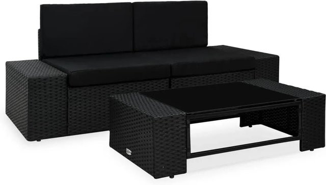 vidaXL 3-tlg Garten-Lounge-Set aus Poly-Rattan in Schwarz mit Polsterung und Couchtisch - Bild 1