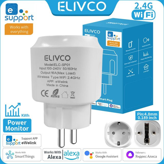 Elivco Smart WiFi EU-Steckdose 16A in Weiß mit Stromüberwachung und Timer-Funktion sowie Sprachsteuerung für Alexa und Google Home - Bild 1