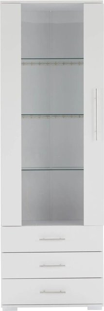 okwish Vitrine mit LED-Beleuchtung und Schubladen in Weiß, moderne Glasvitrine für das Wohnzimmer, B/T/H: 60 x 35 x 180 cm - Bild 1