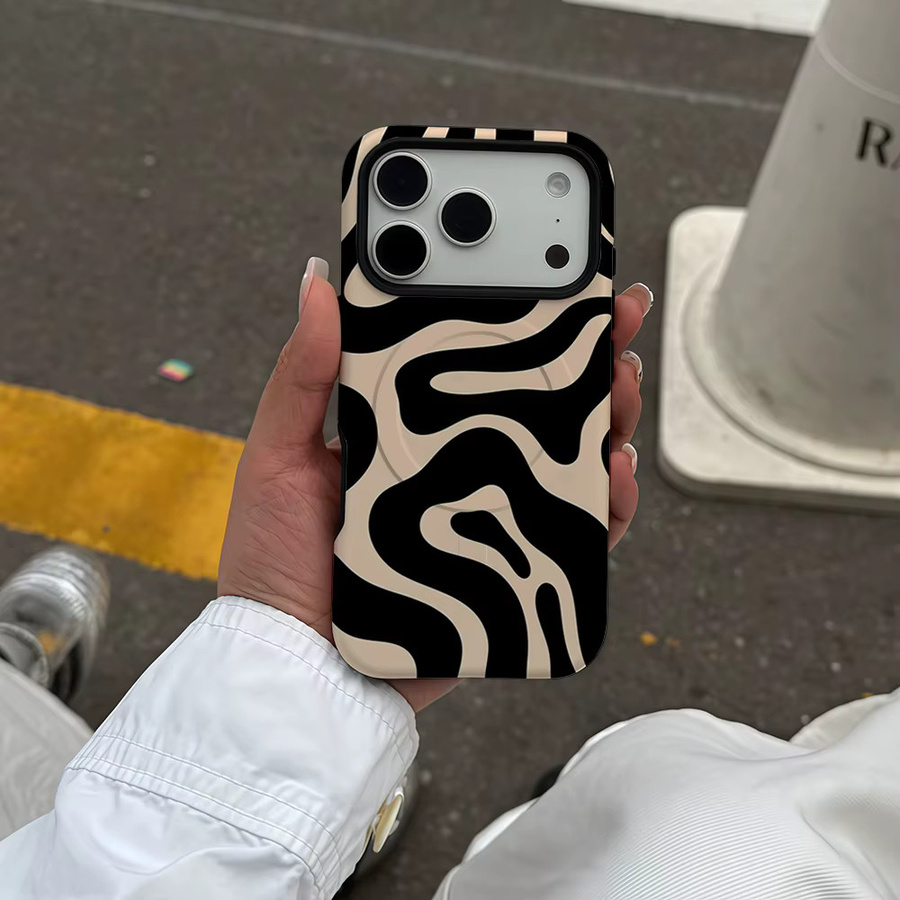 Potdemiel Robuste Magnetische Handyhülle mit abstraktem Wirbel-Design in Beige für iPhone 17 16 15 14 13 Pro Max Plus - Bild 5