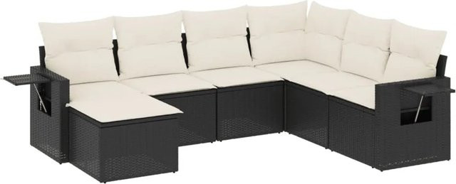 vidaXL 7-tlg Garten-Sofagarnitur aus Poly-Rattan mit Kissen, Schwarz - Bild 1