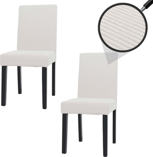 MCW Esszimmerstuhl Littau 2er-Set aus Cord in Beige mit dunklen Holzbeinen - Bild 1