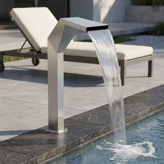 Yiwydaa Poolwasserfall aus Edelstahl in Silber, B/T/H: 50 x 30 x 90 cm - Bild 1