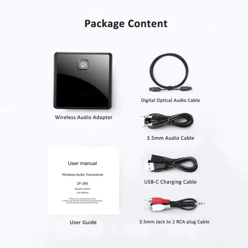 VIKEFON Bluetooth 5.0 Audio Adapter als Sender und Empfänger mit aptX Low Latency, 3,5mm Klinke und optischem SPDIF, Schwarz - Bild 5