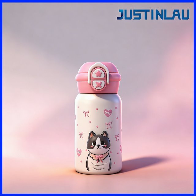 JUSTINLAU Thermosbecher mit Pop-Up-Strohhalm aus Edelstahl, 500 ml, Weiß - Bild 1