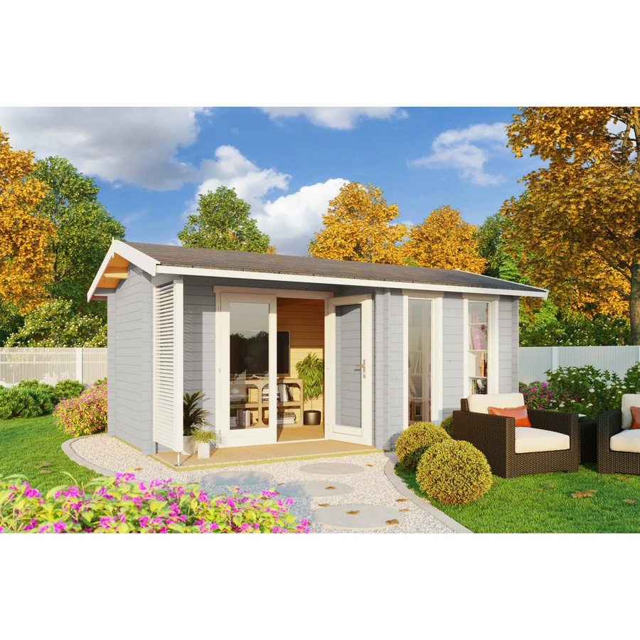 Lasita Gartenhaus Riverside aus Fichtenholz mit Satteldach in Lichtgrau, B/T/H: 480 x 300 x 250,8 cm - Bild 2