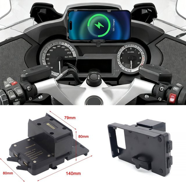 Otilli Motorrad Navigation Halterung mit USB-C Ladefunktion für BMW R1200RT und R1250RT, Schwarz - Bild 1