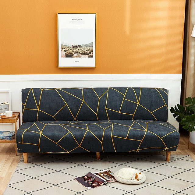 BC-Warm Home Dehnbarer Sofa-Überwurf mit Grafikmuster in Blau, Komplett umhüllender Sofamatratzenbezug ohne Armlehne, 160-190 cm - Bild 1