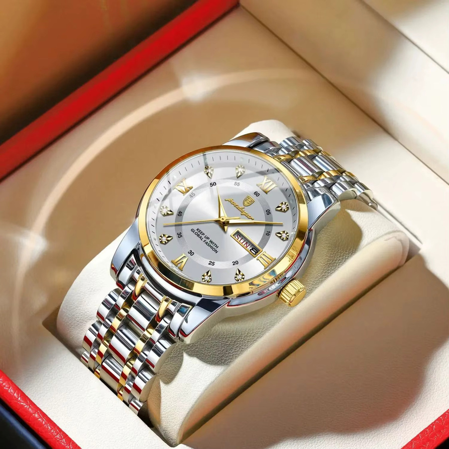 POEDAGAR Armbanduhr Quarz, Edelstahl, Silber, Herren, Datum, Wochentag - Bild 2