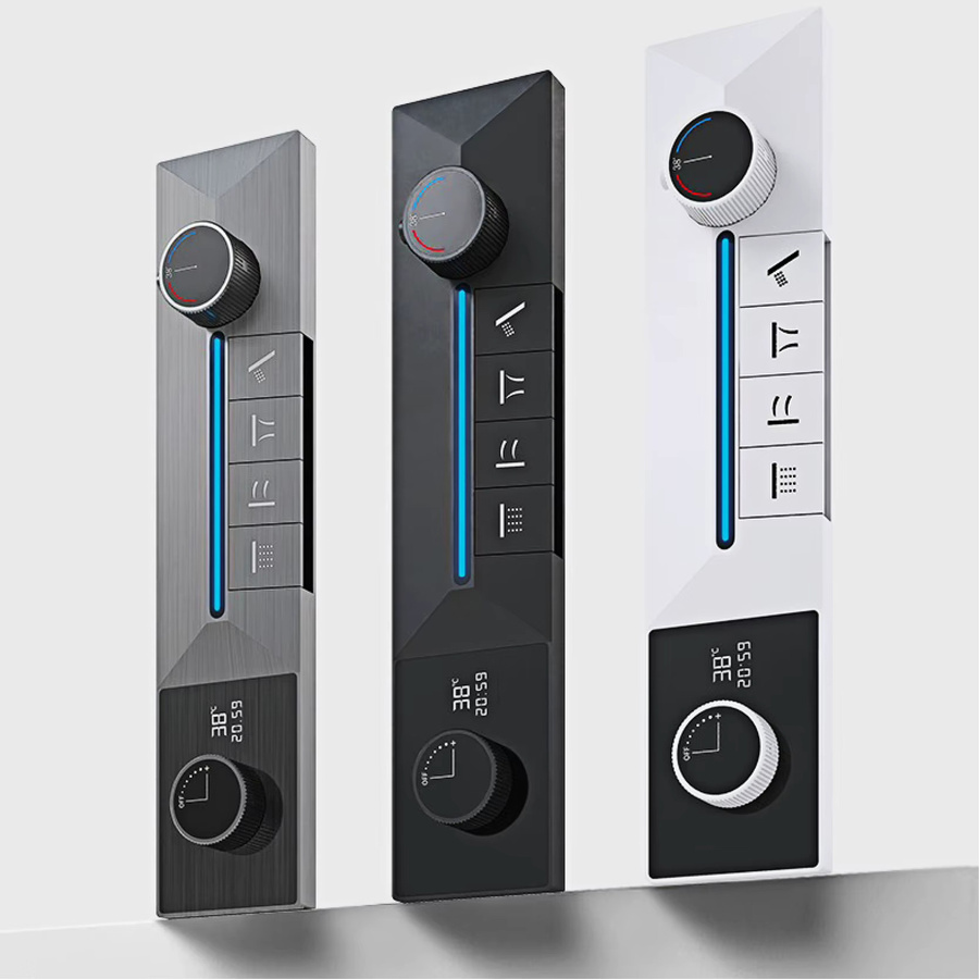 Gestana Deckenmontiertes 4-Funktions-Wasserfall-Duschsystem aus Messing in Gunmetal Grey mit thermostatischem LED-Anzeigegehäuse - Bild 2