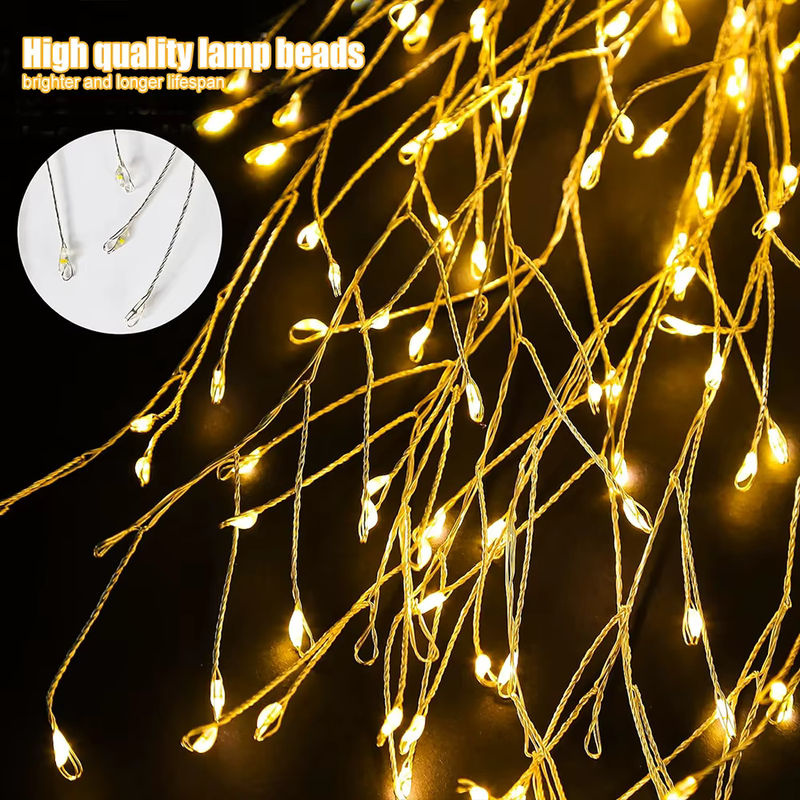OSIDEN Solar LED Weidenbaum Feuerwerk Licht mit 200 LEDs in Gold/Messing und Warmweiß für Garten und Außenbereich - Bild 4