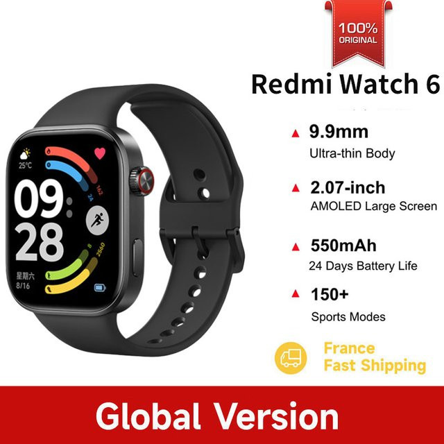 Xiaomi Redmi Watch 6 Globale Version in Schwarz mit 2,07 Zoll AMOLED-Bildschirm, 550 mAh Akku, 150+ Sportmodi und 5ATM Wasserdichtigkeit mit Xiaomi HyperOS - Bild 1