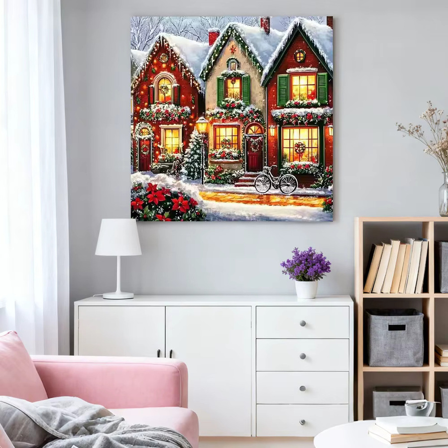 HUACAN Diamantmosaik Set mit Weihnachtsmann und Winterhaus, Volldiamantgemälde in Multicolour, Rund-Bohrer für deine Wanddekoration - Bild 3