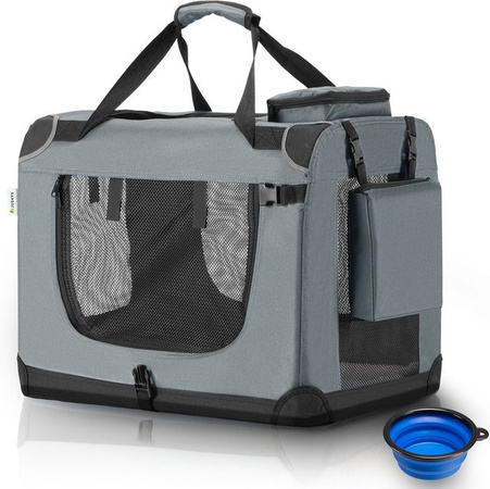 Juskys Hundetransportbox Lassie L grau faltbar mit Decke B: 50 cm, T: 70 cm, H: 52 cm