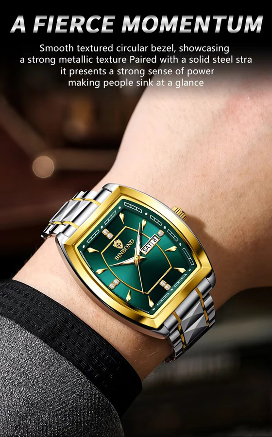 BINBOND Armbanduhr, Quarz, Edelstahl, Datum, Wochentag, Unisex - Bild 3