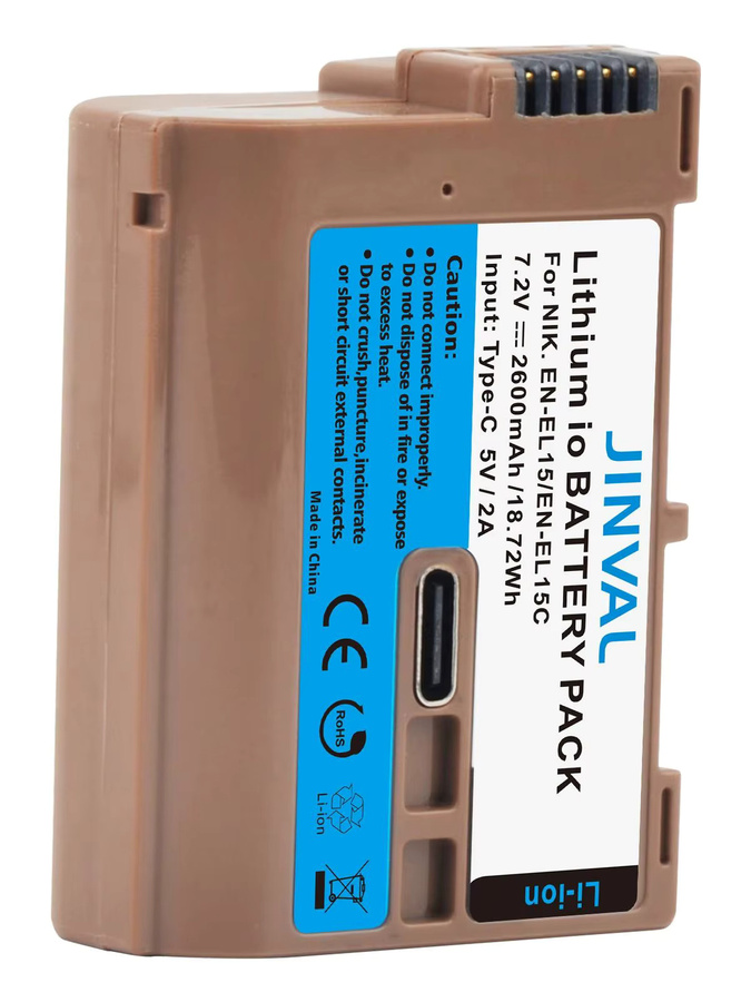 JINVAL EN-EL15C Ersatzakku mit 2600 mAh und USB-C Eingang für Nikon Z5, Z6, Z6 II, Z7, Z7II, D7000, D7100, D7200, D850 und D750 - Bild 5