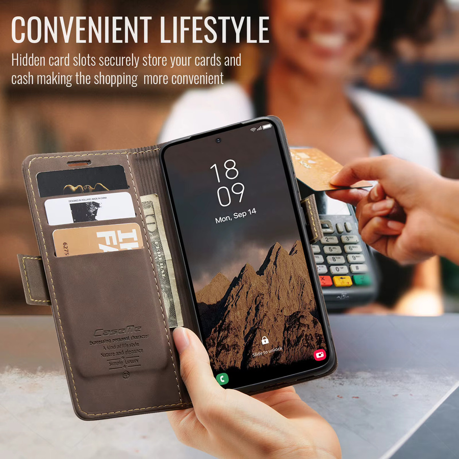 CaseMe Retro Magnetische Flip Wallet Tasche aus PU Leder für Samsung Galaxy S26 Ultra S25 S24 S23 S22 S21 S20 S10 S9 in Schwarz - Bild 2