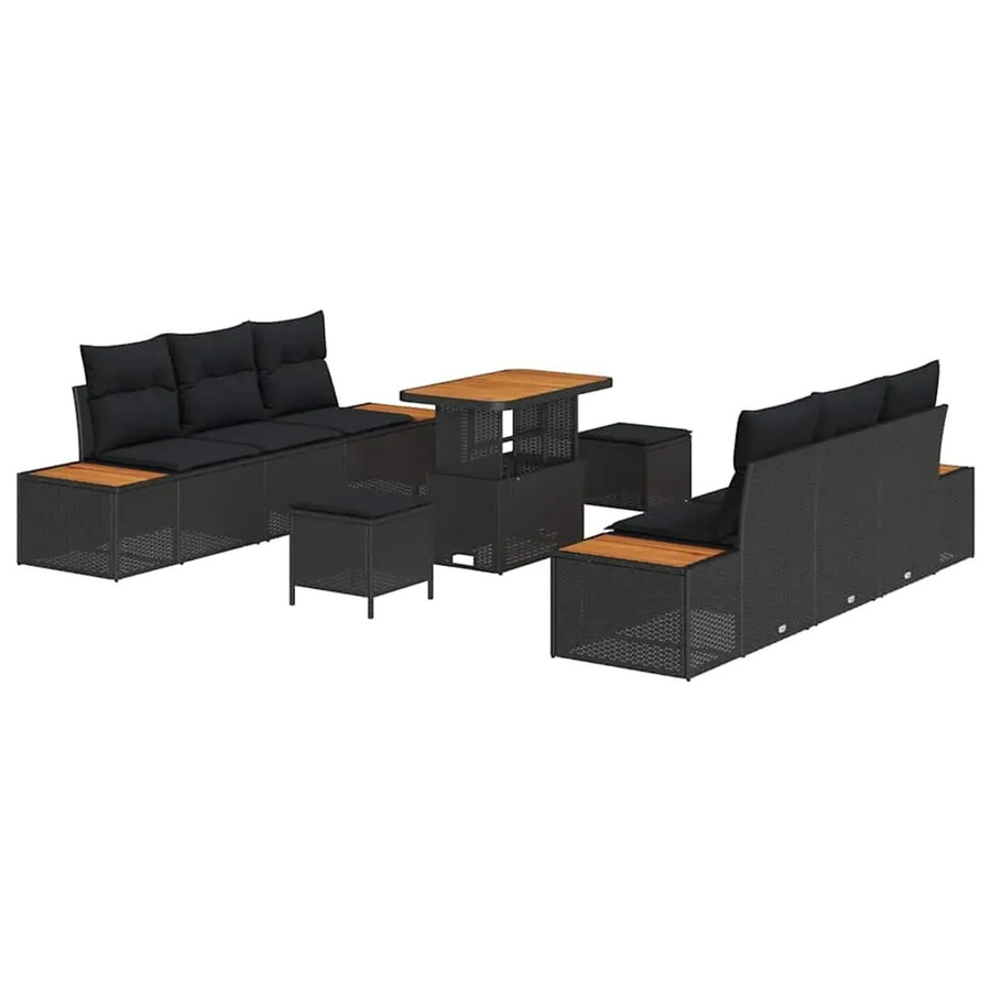 vidaXL Garten-Sofa-Set aus Polyrattan in Schwarz, 9-teiliges L-Shape Lounge-Set mit Polsterkissen für Garten und Terrasse - Bild 2