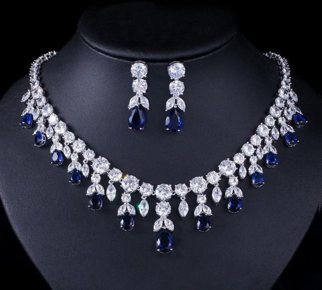 Schmuck-Set 925 Silber, Saphir, Smaragd, blau, Damen, 45 cm - Bild 1
