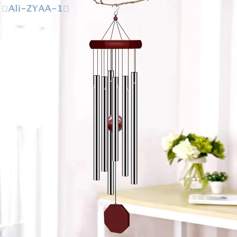 JETTING Retro Windspiel aus rotem Holz und Aluminium mit 6 Metallrohren, achteckiges Design für Balkon und Innenhof - Bild 4