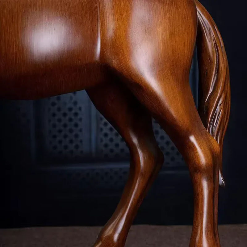WSHYUFEI Chinesische Pferd Skulptur aus Kunstharz und Holz in Grau und Braun als orientalische Dekoration für Wohnzimmer und Schrank - Bild 4