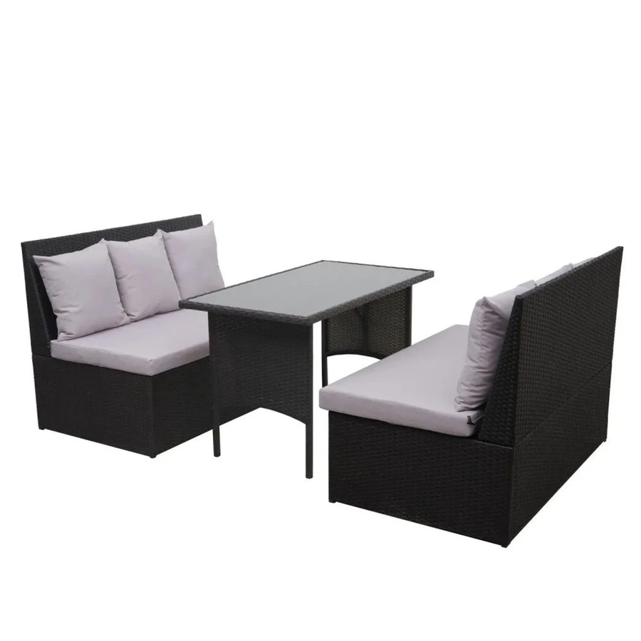 MCW Poly-Rattan Garten-Lounge-Set G16 mit 2x2er Sofa und Tisch in Schwarz und hellgrauen Kissen - Bild 2