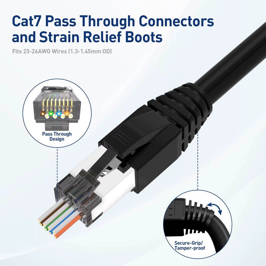 Natalink CAT6A CAT7 RJ45-Stecker, modularer Netzwerkstecker, abgeschirmt, vergoldet, Schwarz/Silber - Bild 2