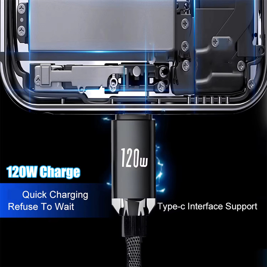 VBNM USB-C auf Typ-C Schnelllade-Spiralkabel 120W, einziehbares Kfz-Ladekabel in Schwarz für iPhone 17/16/15, Samsung und Xiaomi - Bild 4