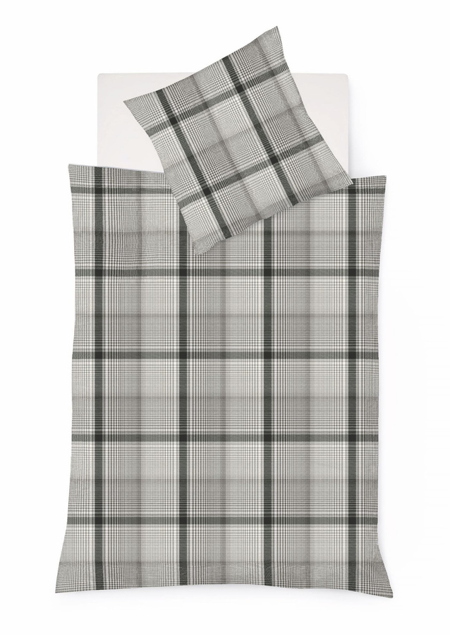 Fleuresse Lech Edelflanell Bettwäsche Karo Grau Platin Silber, Bettbezug und Kissenbezug aus Baumwolle, B/H: 200 x 200 cm, Kissen: 80 x 80 cm - Bild 1