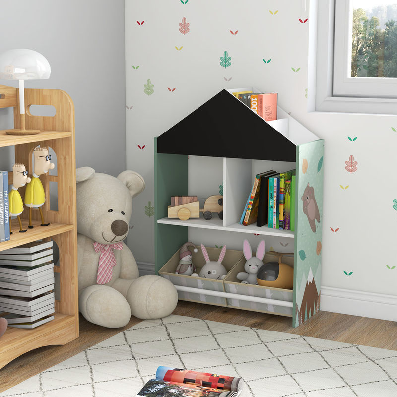 ZONEKIZ Spielzeugregal für Kinder mit Tafel und herausnehmbaren Schubladen in Grün von Aosom - Bild 2
