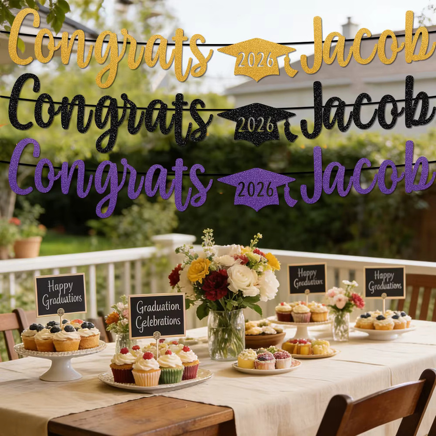 Cyuan Glitzer Wimpelbanner Congrats Grad 2026 Partygirlande zur Dekoration deiner Schulabschlussfeier - Bild 6