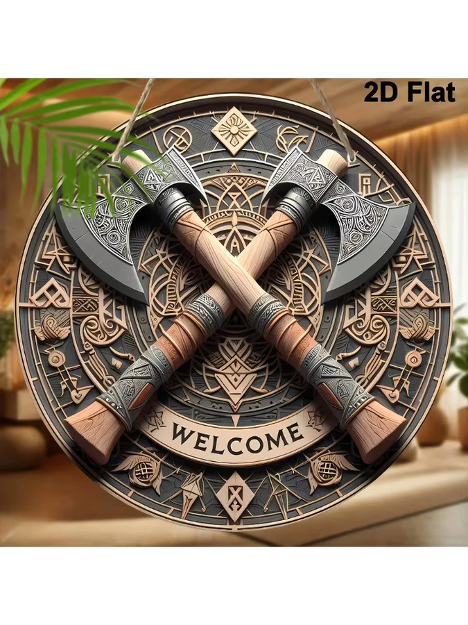 Viking Axes Willkommen Wandskulptur aus Metall in Multicolour mit nordischem Design - Bild 4