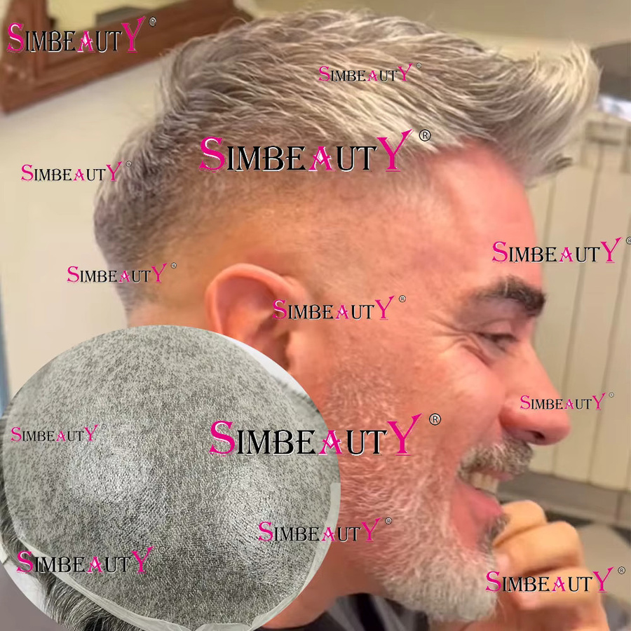 simbeauty Herren-Toupet, echtes menschliches Haar, Grau, superdünn - Bild 2