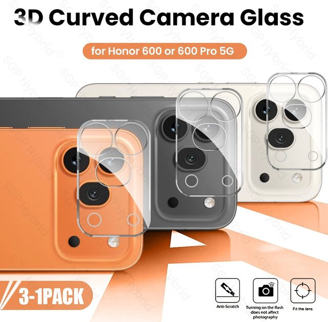 Honor 600 Pro 5G Kameraschutz aus gehärtetem Glas in Transparent, 3-teiliges Set mit integrierter 3D-Kameraabdeckung - Bild 1