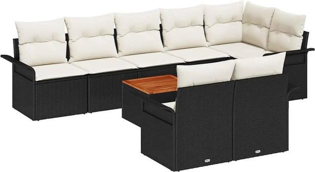 vidaXL Garten-Sofa-Set 9-teilig aus Polyrattan in Schwarz-Creme mit Polsterung und Stauraumfunktion - Bild 1