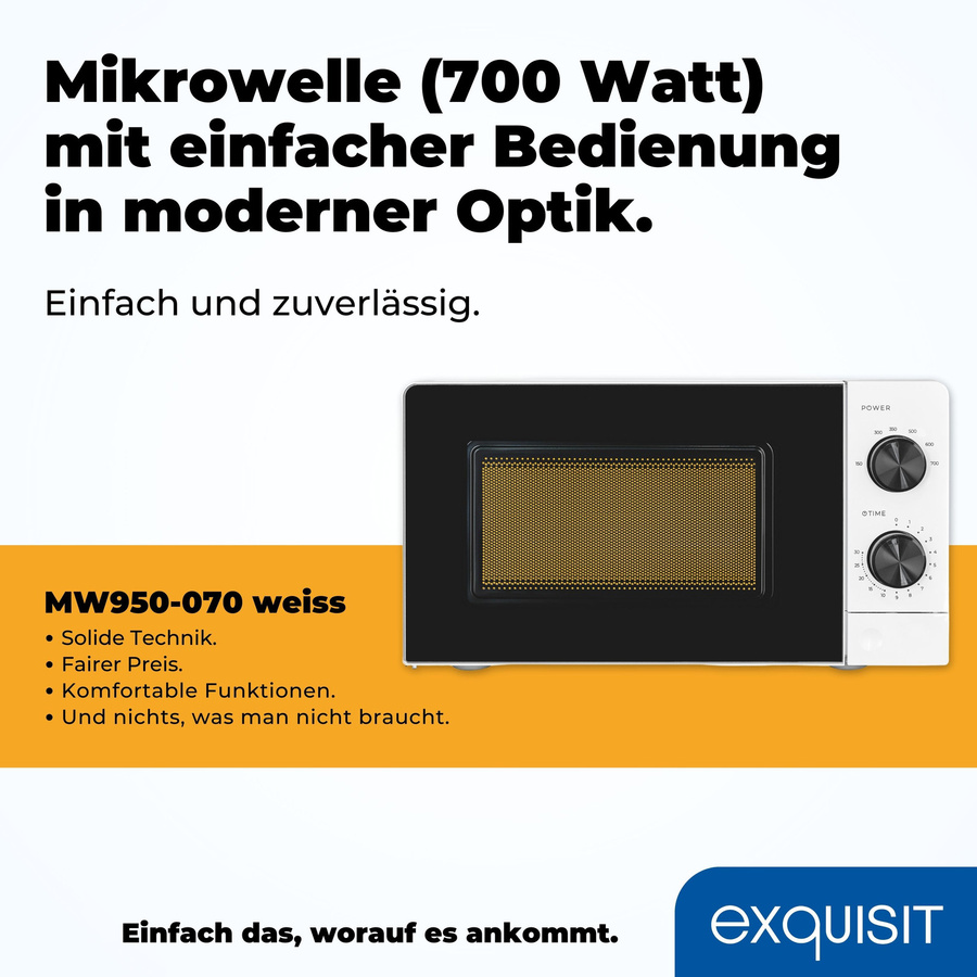 Exquisit Solo-Mikrowelle MW950-070 in Weiß mit 20 Litern Volumen und 700 Watt Leistung - Bild 4