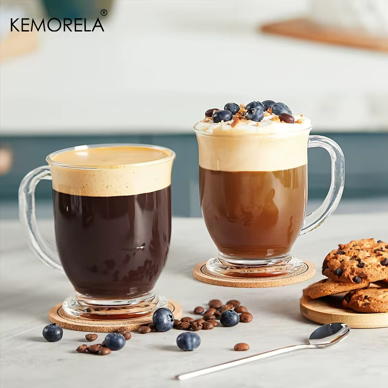 KEMORELA Transparente Kaffeetasse aus Glas mit Griff für Cappuccino, Milch, Tee oder Saft - Bild 3
