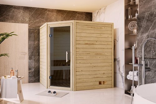 KARIBU Sauna Soodla aus Fichtenholz für 3 Personen, beige, B/T/H: 196 x 169 x 198 cm - Bild 1