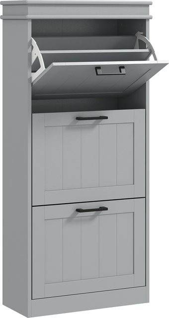 HOMCOM Schuhschrank Grau, moderner schmaler Schuhschrank mit 3 Klappfächern und verstellbaren Regalen für Flur und Eingangsbereich, B/T/H: 54 x 24 x 117,5 cm - Bild 1
