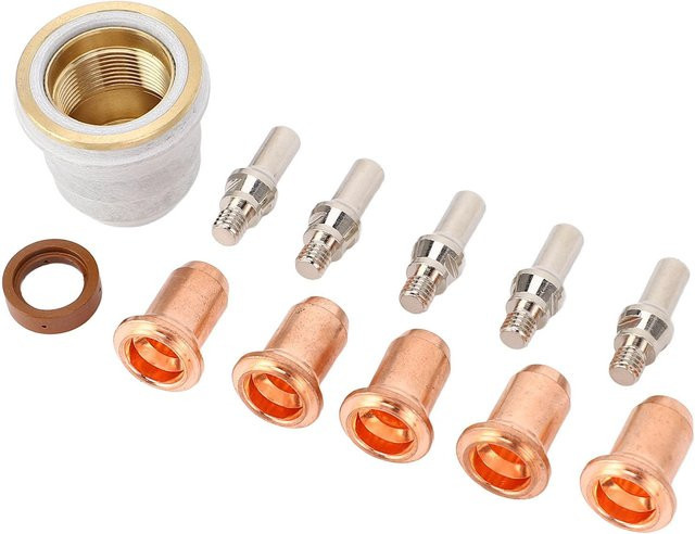 Koogeelife 12-teiliges Schweißzubehör Set in Silber und Messing für PT 60 IPT 60 IPT mit Elektrode, Düse, Schutzkappe und Wirbelring - Bild 1