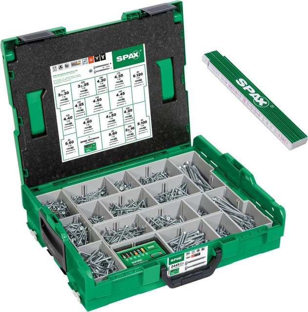 Spax Schrauben-Set L-BOXX WIROX mit 2446 Senkkopfschrauben in 16 Abmessungen, Torx, verzinkter Stahl, grün - Bild 1