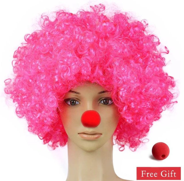 Bunte Clownperücke Afro Lockig, Synthetisch, Rosa, Unisex - Bild 1