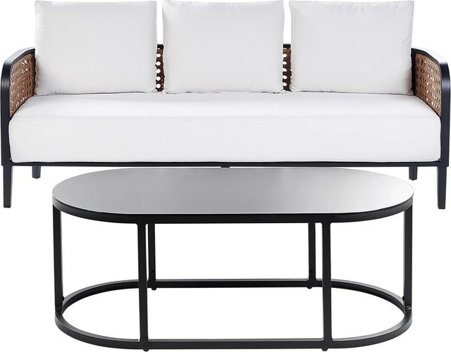 Beliani Gartensofa MONTEFALCO 3-Sitzer in Cremeweiß mit wetterfesten Polstern und Aluminiumgestell, B/T/H: 200 x 74 x 87 cm - Bild 1