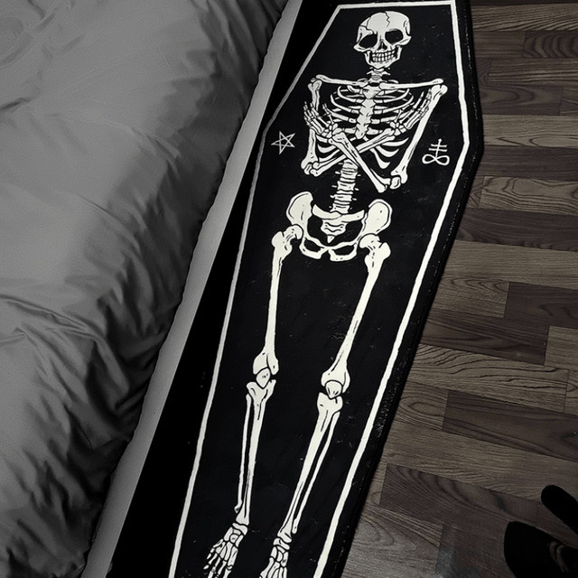 VIKAMA Halloween Teppich mit menschlichem Schädel Motiv, rutschfest und verschleißfest, Blau/Schwarz, B/T: 130 x 50 cm - Bild 1