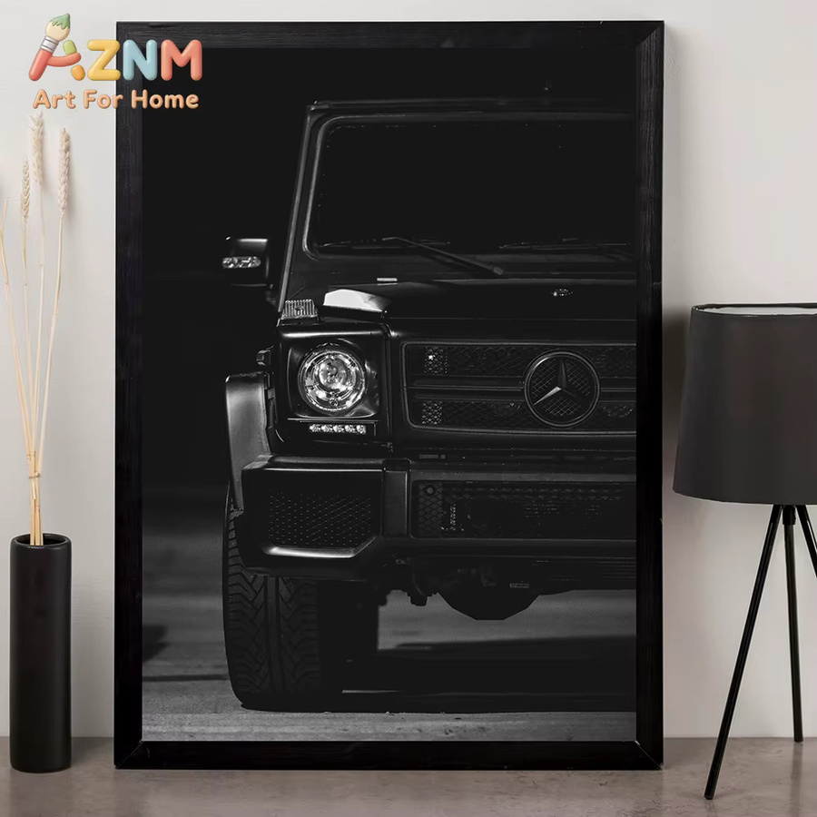 AZNM Mercedes-Benz G-Klasse Wandkunstdruck als minimalistisches Leinwandposter in Schwarz-Weiß - Bild 3