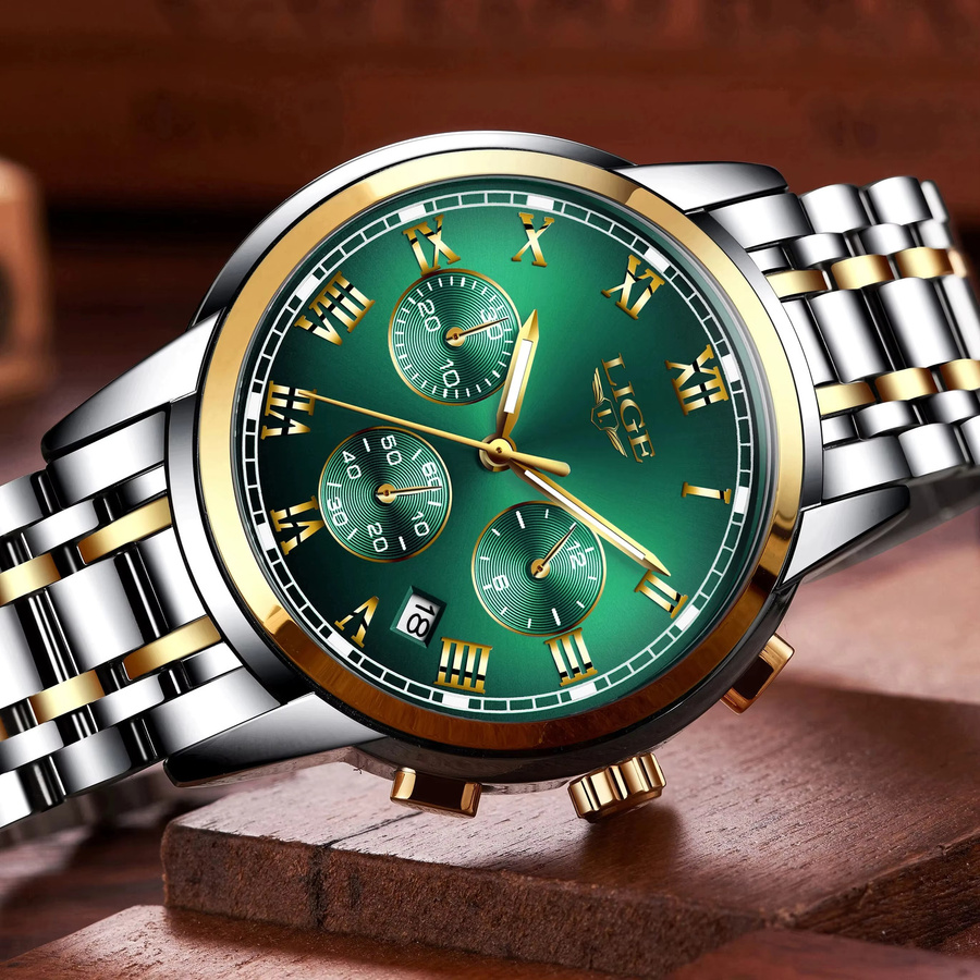 LIGE Chronograph, Quarz, Edelstahl, Grün, Herren - Bild 2