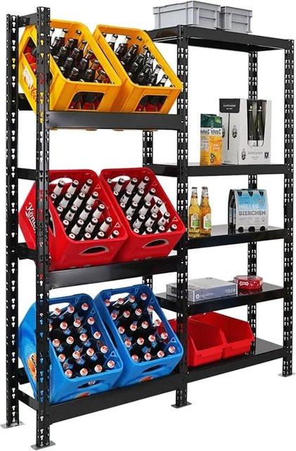 PROREGAL Getränkekistenregal Gaardasee Schwarz, Freistehendes Kistenregal aus Metall mit 6 Kistenplätzen und 5 verstellbaren Boards, H x B x T: 180 x 160 x 30 cm - Bild 1