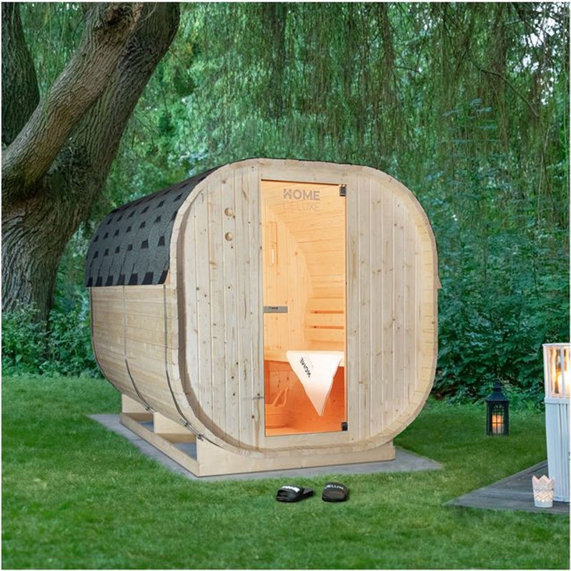 HOME DELUXE Outdoor Sauna CUBE M Holzsauna aus Massivholz in Natur - Bild 1