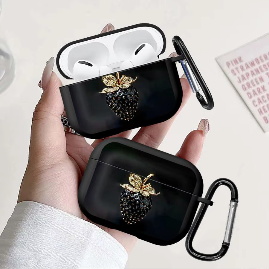 Schwarze Kopfhörerhülle mit Erdbeermuster für Apple AirPods Pro und AirPods 1, 2, 3, 4 - Bild 4